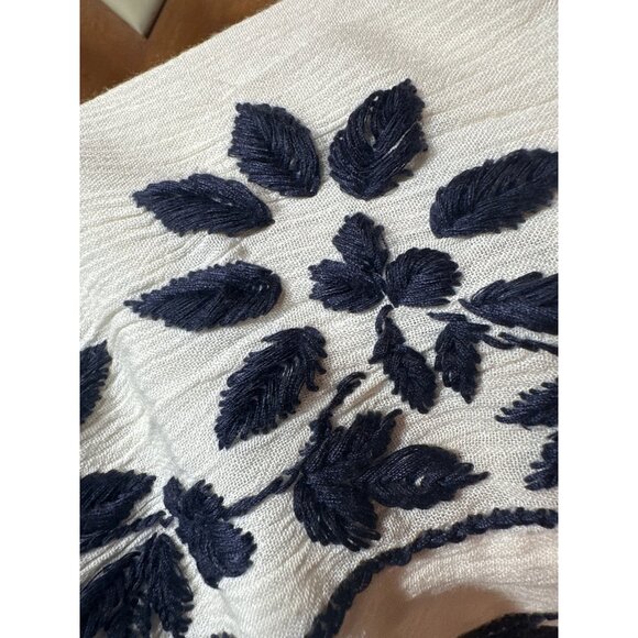 Raga Womens Embroidered Maxi Dress Sm White & Navy Boho Crinkle Fabric Anthro - Picture 3 of 7